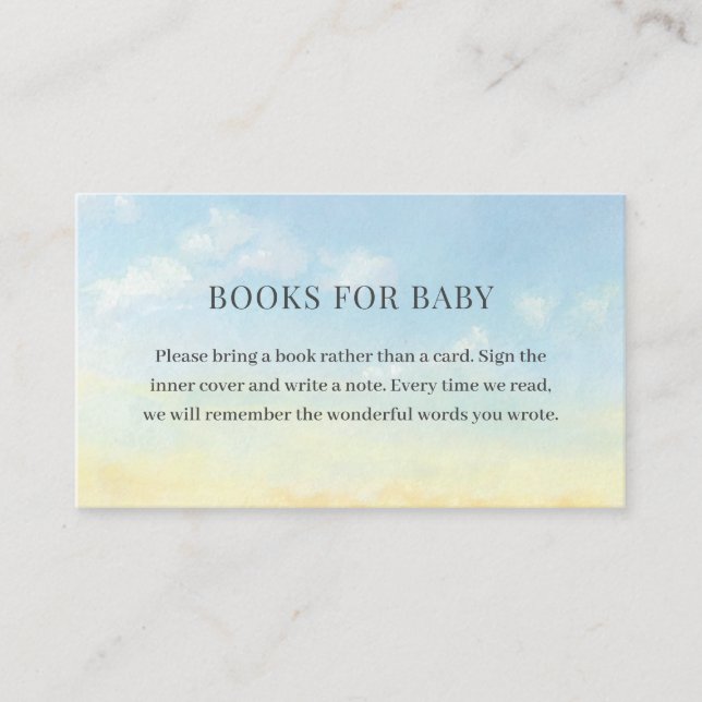 Elegant Blue Sky Clouds Baby Shower Books For Baby Enclosure Card (Front)