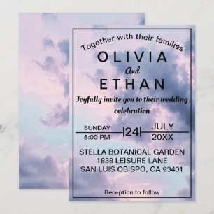 Elegant Blue Sky Clouds Romantic Wedding Invitation