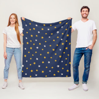 Elegant blue sky white and yellow stars fleece blanket
