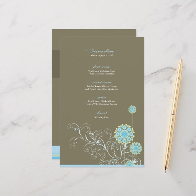 Elegant Blue Snow Flower Swirls Winter Wedding (Front/Back In Situ)