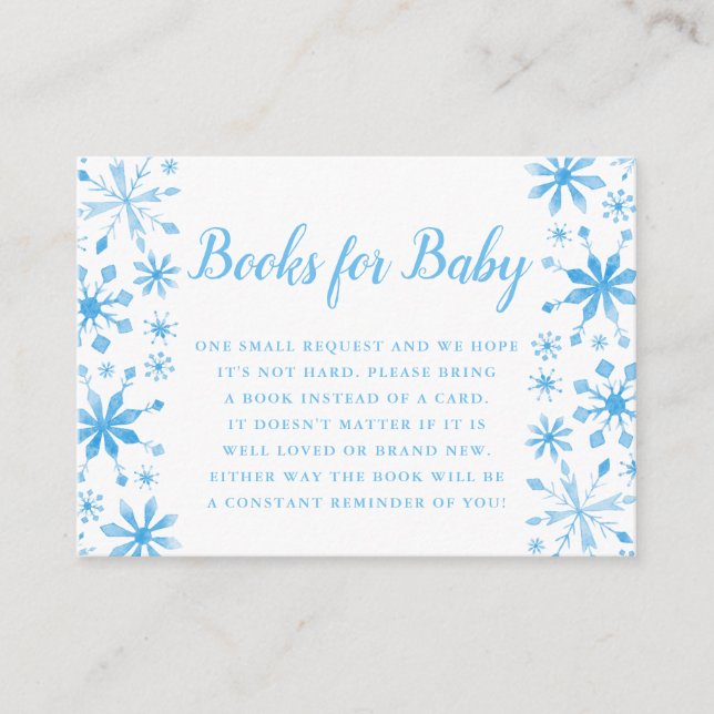 Elegant Blue Snowflake Baby Shower Bring a Book Enclosure Card (Front)