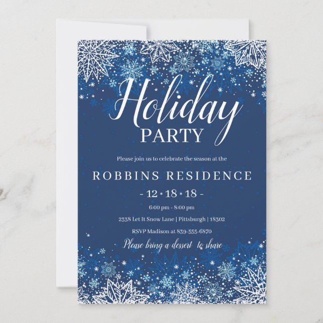 Elegant Blue Snowflake Christmas Holiday Party Invitation (Front)