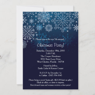 Elegant Blue Snowflake Christmas Party Invitation