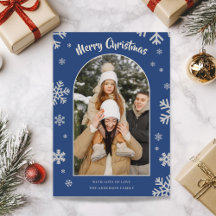 Elegant Blue Snowflake Christmas Photo Card