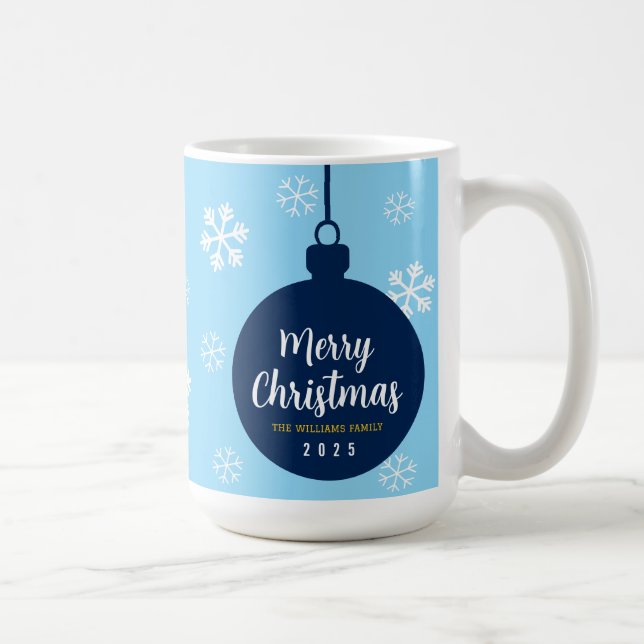 Elegant Blue Snowflake Merry Christmas Holiday  Coffee Mug (Right)