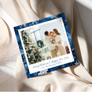 Elegant Blue Snowflake Square Christmas Card