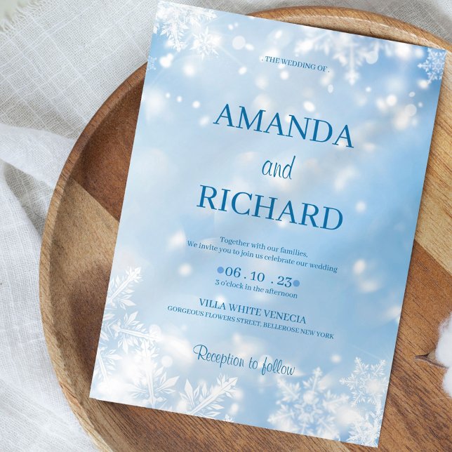Elegant Blue Snowflake Wedding Invitation (Creator Uploaded)