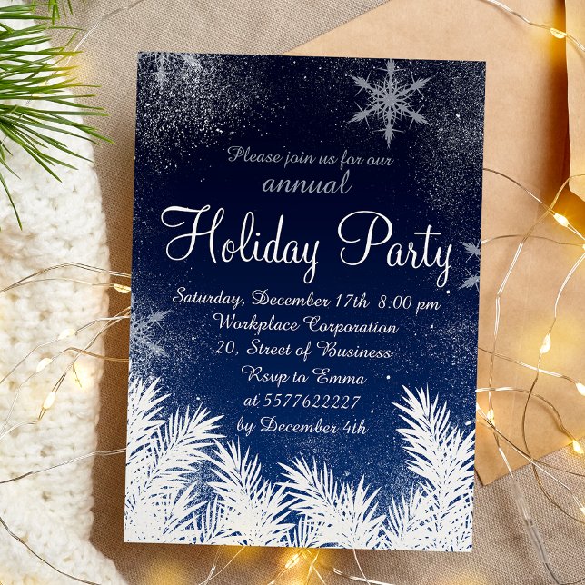 Elegant blue snowflake winter corporate holiday invitation (Elegant blue snowflake winter corporate holiday invitation)