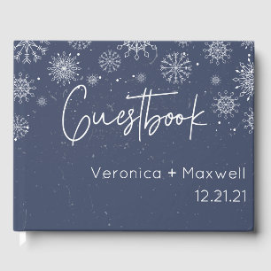 Elegant Blue Snowflake Winter Wedding Guest Book