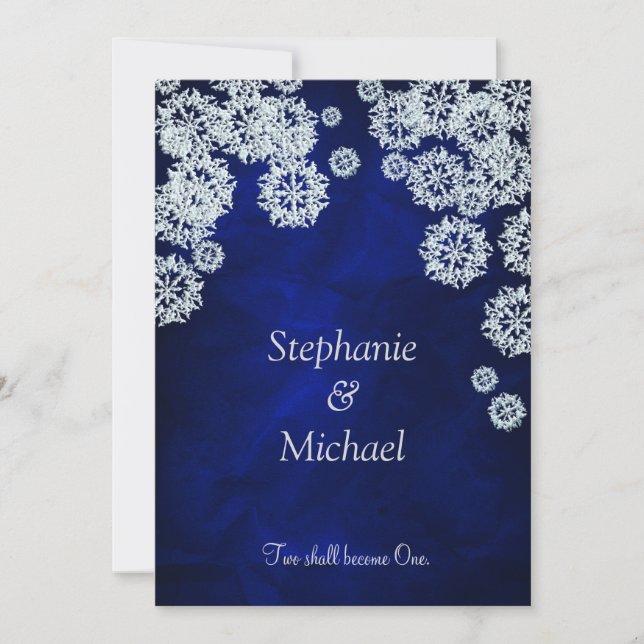 Elegant Blue Snowflake Winter Wedding Invitation (Front)