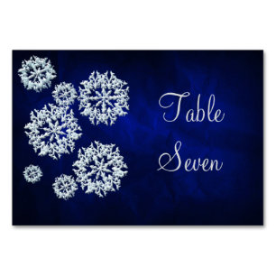 Elegant Blue Snowflake Winter Wedding Table Number