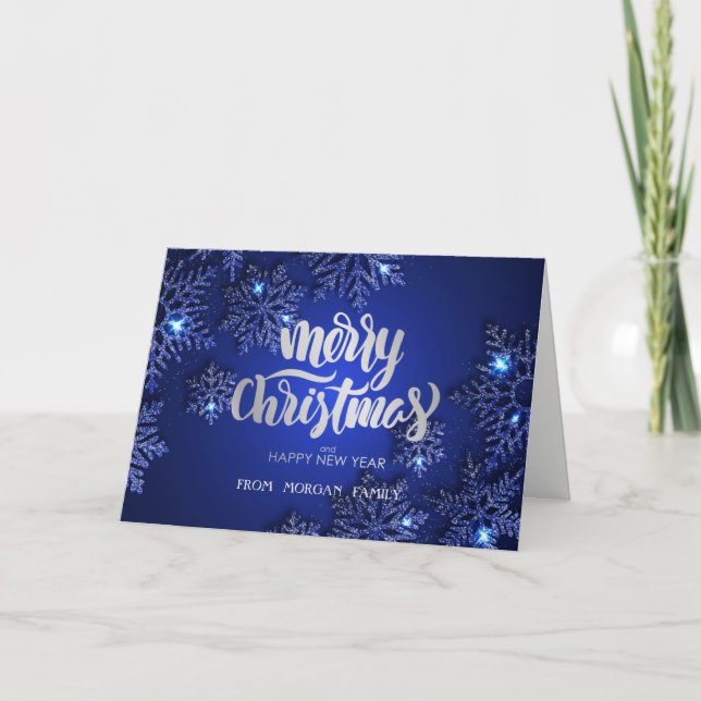 Elegant Blue Snowflakes Christmas Holiday Card (Front)