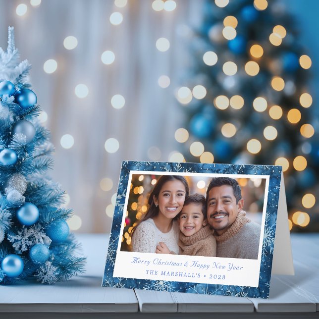 Elegant Blue Snowflakes Christmas Photo Holiday Card (Elegant Blue Snowflakes Christmas Photo Holiday Card)