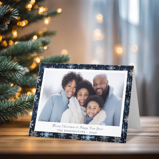 Elegant Blue Snowflakes Christmas Photo Holiday Card (Elegant Blue Snowflakes Christmas Photo Holiday Card)