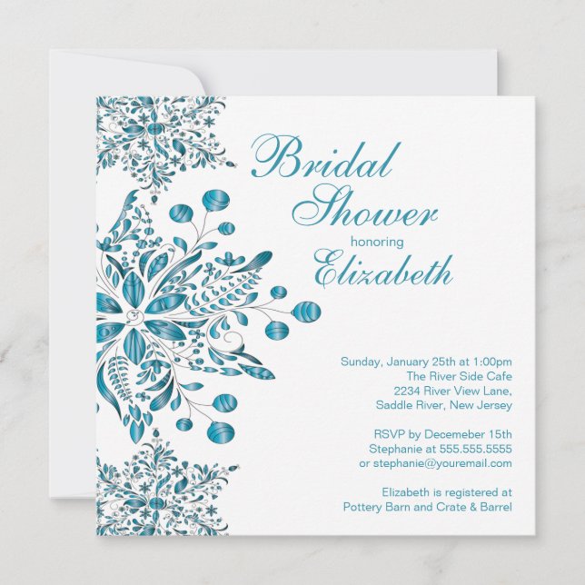 Elegant Blue Snowflakes Winter Bridal Shower Invitation (Front)
