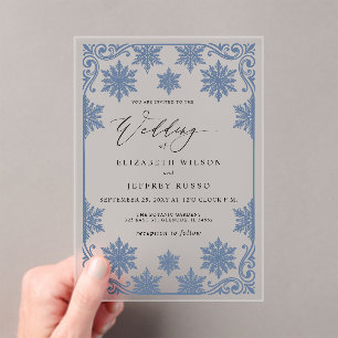 Elegant Blue snowflakes Winter Wedding Acrylic Invitations