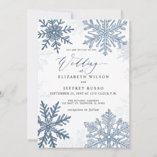 Elegant Blue snowflakes Winter Wedding Invitation