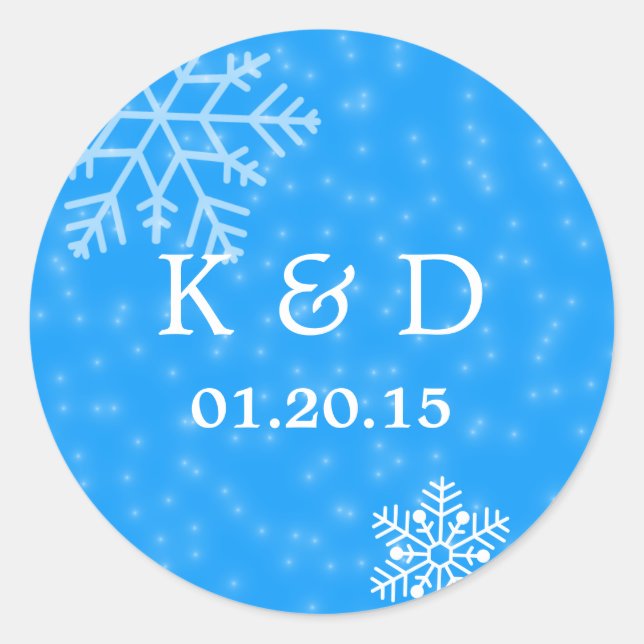 Elegant Blue Snowflakes Winter Wedding Seal (Front)