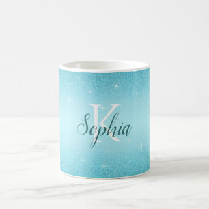Elegant Blue Sparkle Glitter Monogram Name Coffee Mug