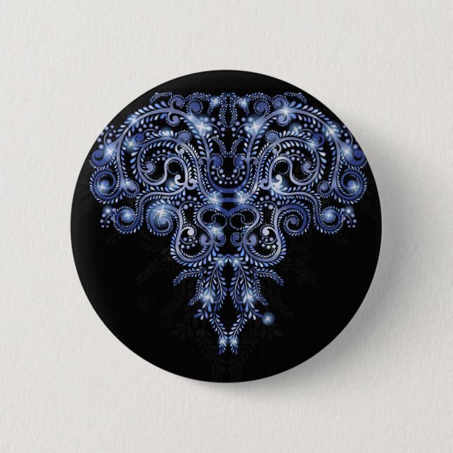 Elegant Blue Sparkly Swirl Button (Front)