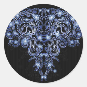 Elegant Blue Sparkly Swirl Round Sticker