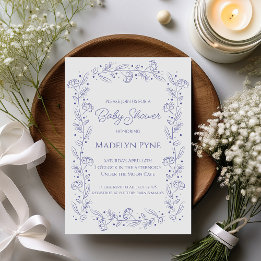 Elegant Blue Spring Floral Vines Baby Shower Invitation