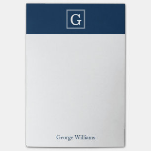 Elegant Blue Square Monogram Post-it Notes