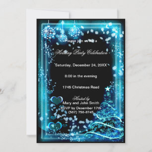 Elegant Blue Star Tree Christmas Party Invitation