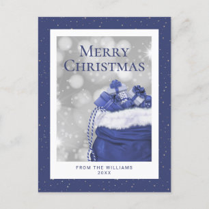 Elegant Blue Starry Merry Christmas Holiday Postcard