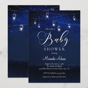 Elegant Blue Starry Night Mason Jar Baby Shower Invitation