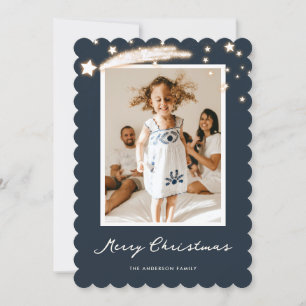 Elegant Blue Starry Photo Merry Christmas Card