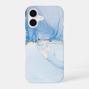 Elegant Blue Stone Marble Pattern iPhone 16 Case