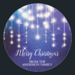 Elegant Blue String Lights Merry Christmas Sticker<br><div class="desc">Elegant String Lights Merry Christmas Sticker set on a blue  background with a beautiful handwritten font!</div>
