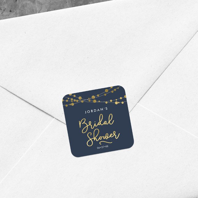 Elegant Blue Strings of Lights Bridal Shower Square Sticker (Creator Uploaded)