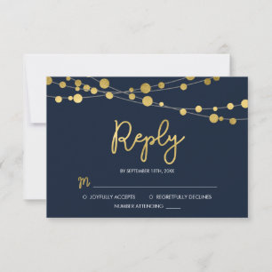 Elegant Blue Strings of Lights RSVP Reply Card