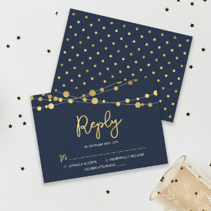 Elegant Blue Strings of Lights RSVP Reply Card