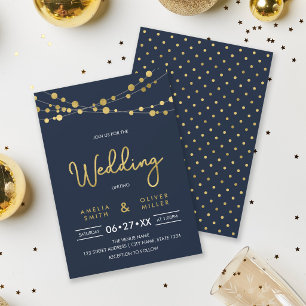 Elegant Blue Strings of Lights Wedding Invitation
