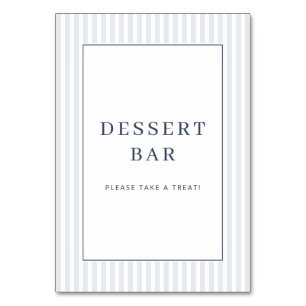 Elegant Blue Striped Dessert Bar Sign Table Number