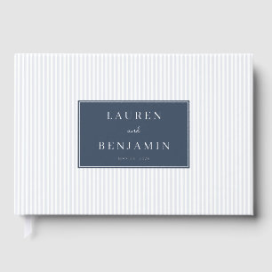 Elegant Blue Striped Label Guest Book