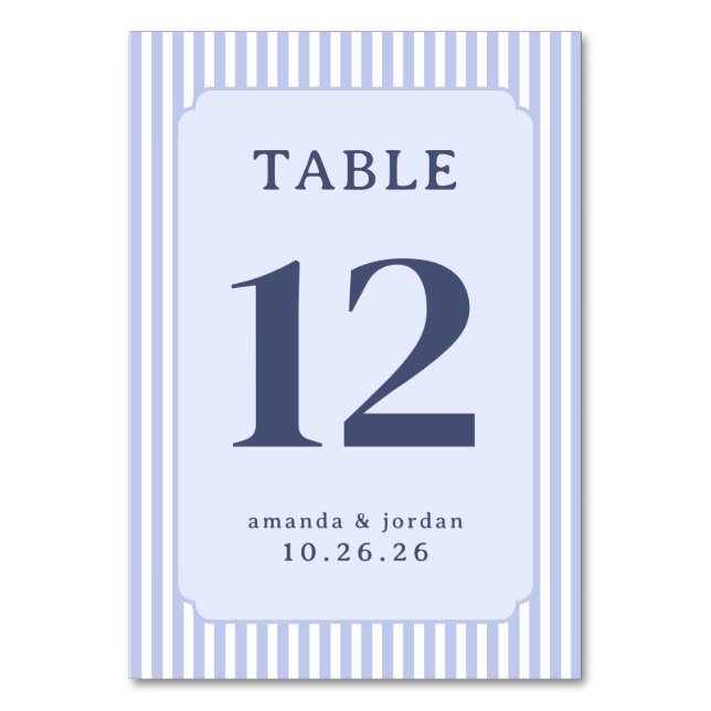 Elegant Blue Striped Table Sign Number (Front)