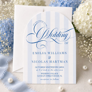 Elegant Blue Striped Wedding RSVP  Invitation