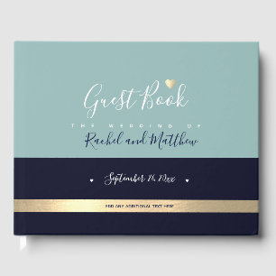 elegant blue striped wedding sign-book guest book