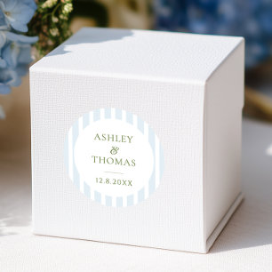 Elegant Blue Stripes Monogram  Classic Round Sticker