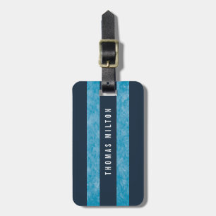 Elegant Blue Stripes Monogram Luggage Tag