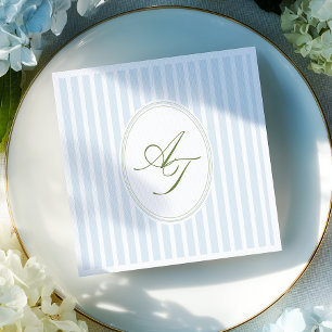 Elegant Blue Stripes Monogram  Napkin