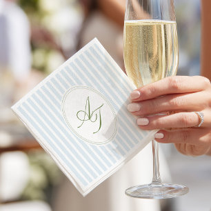 Elegant Blue Stripes Monogram Napkin