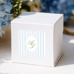 Elegant Blue Stripes Monogram  Square Sticker