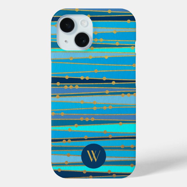 Elegant Blue Stripes Pattern Monogram Case-Mate iPhone Case (Back)