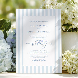 Elegant Blue Stripes Wedding Invitation