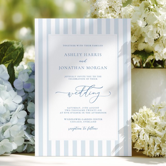 Elegant Blue Stripes Wedding Invitation (Creator Uploaded)